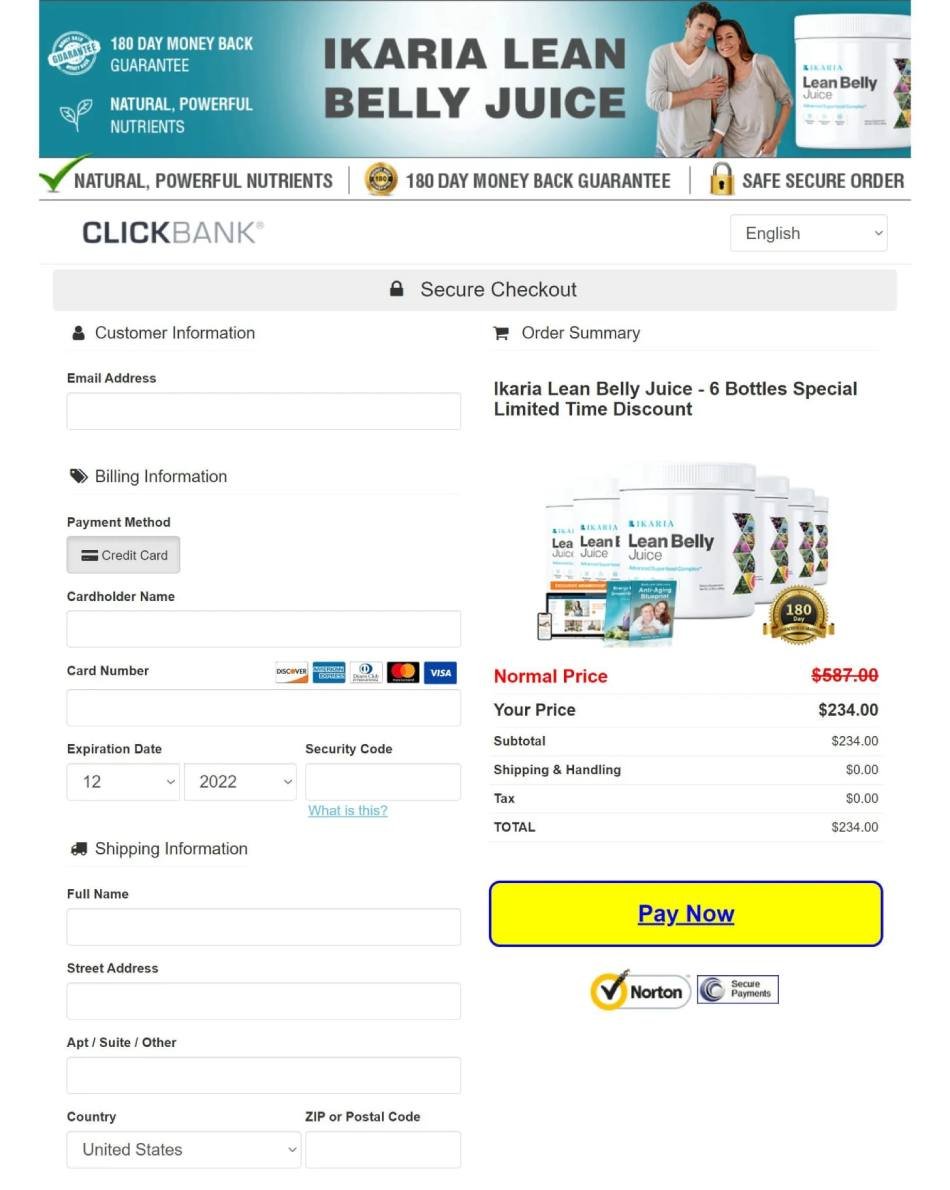 Safe and encrypted checkout for Ikaria Lean Belly Juice orders